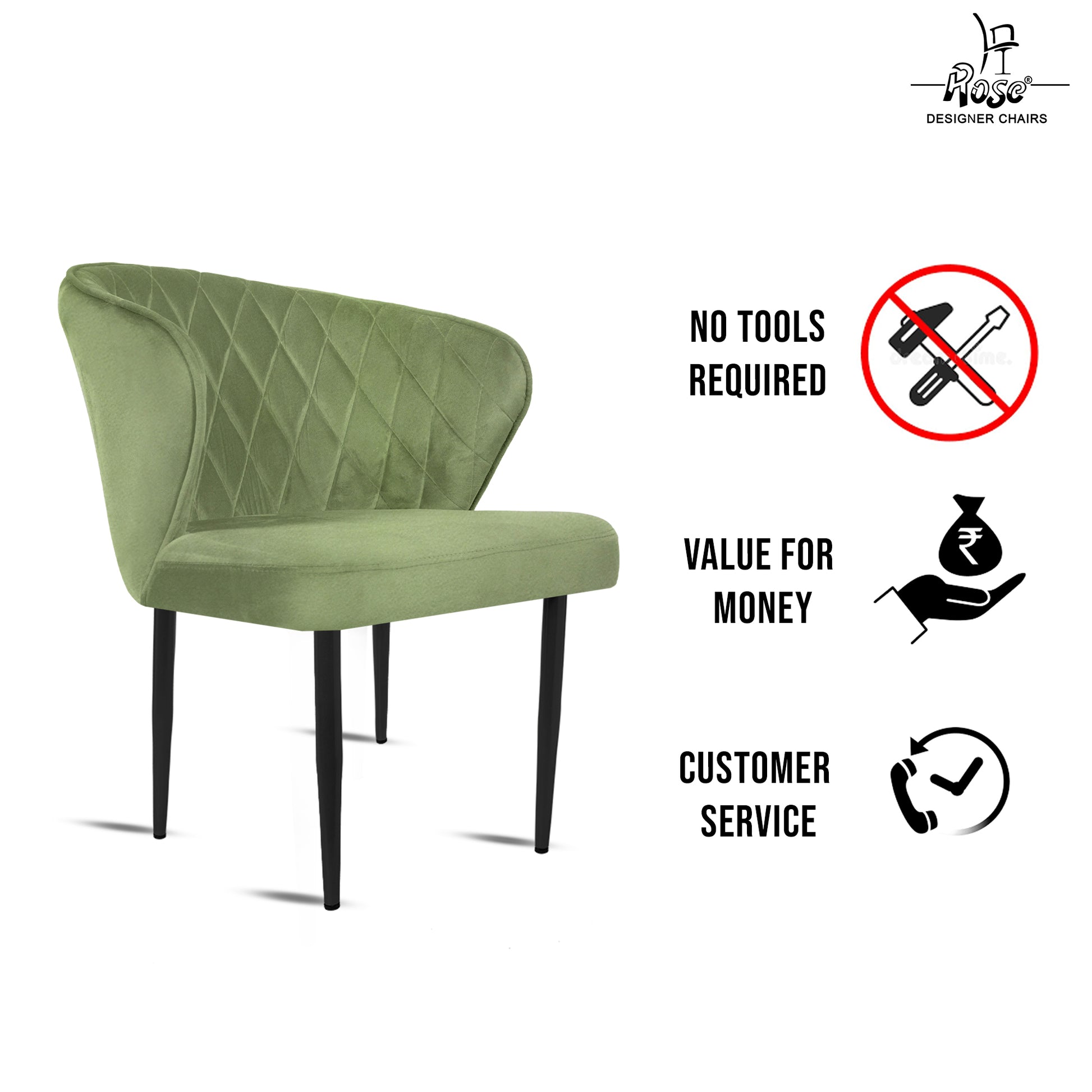 ROSE® Tora Dining Chair |Cafe Chair | Accent Chair for Living Room Bedroom Study Room | 1 Year Warranty