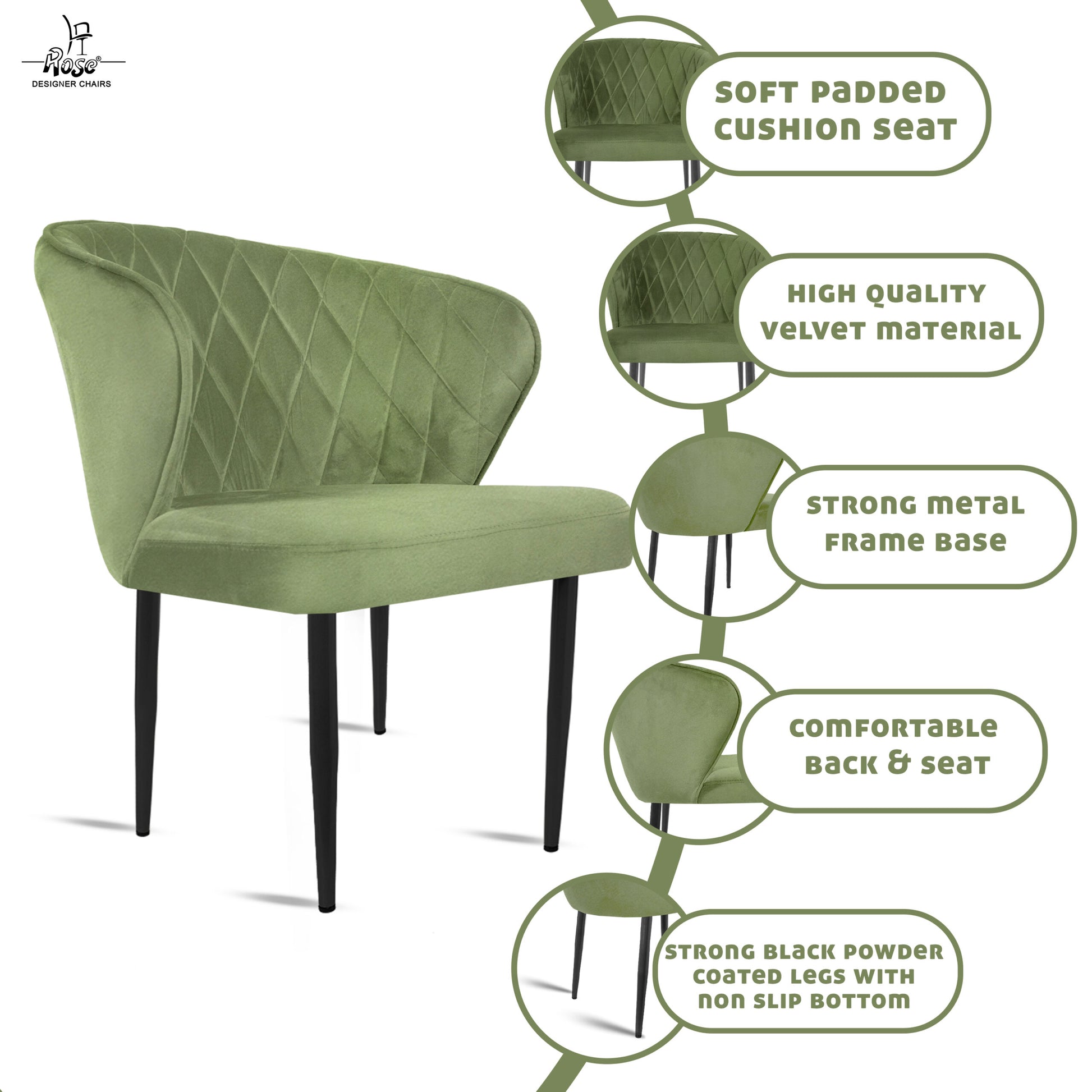 ROSE® Tora Dining Chair |Cafe Chair | Accent Chair for Living Room Bedroom Study Room | 1 Year Warranty