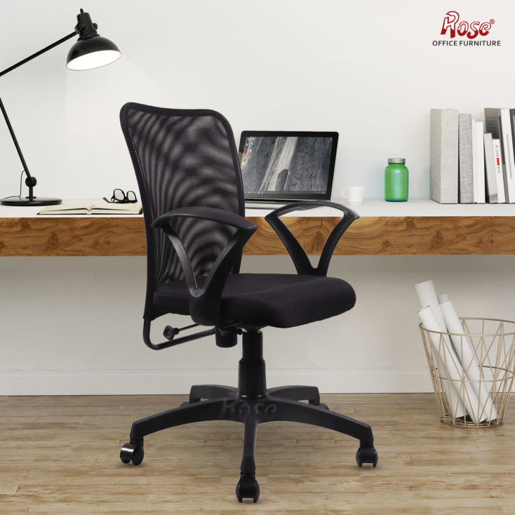 ROSE Mesh Mid-Back Ergonomic Office Chair (Blazia) (Black)